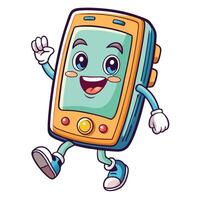 cartoon phone character waving and smiling on a white background vector
