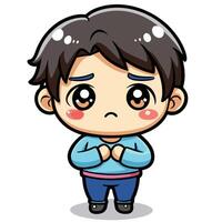 a cartoon boy with sad eyes on a white background vector