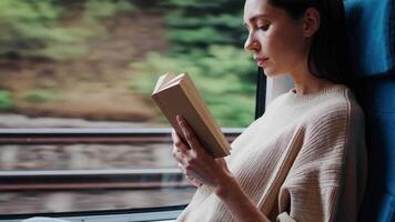 Reading a Book in a Train Scene Footage with Scenic Background video