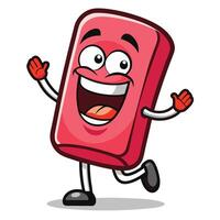 a cartoon red bar of soap running with arms outstretched on a white background vector
