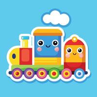 a cartoon train with two faces on it vector