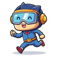 cartoon character running with goggles and helmet on a white background vector