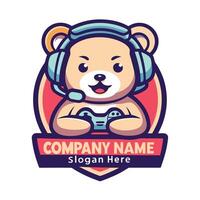 a cute bear wearing headphones and holding a controller on a white background vector