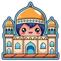 cartoon character with a mosque on a white background vector