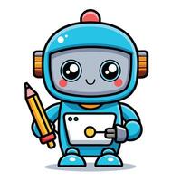cute robot holding a pencil and a tablet vector