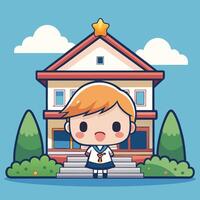 a cartoon girl standing front of a house vector