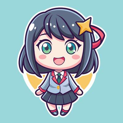 a cartoon girl in school uniform with a star on her head