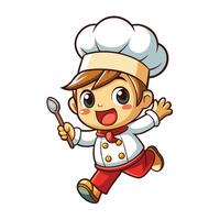 cartoon chef running with spoon and fork vector