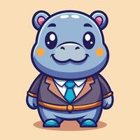 cute a cartoon hippo in a suit and tie vector