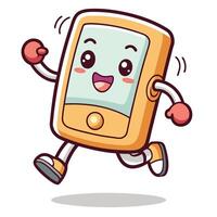 a cartoon phone running with its arms outstretched on a white background vector