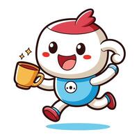 a cartoon character running with a cup of coffee on a white background vector