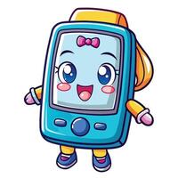a cartoon phone with a smile on its face vector