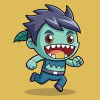 cartoon zombie running with a leaf on his head vector