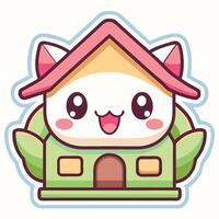a cute cartoon house with a cat inside vector