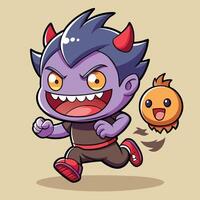 cartoon character running with a devil and a chicken vector