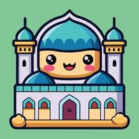 cartoon mosque with blue hat and blue eyes vector