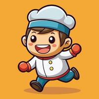 cartoon chef running with a smile white vector