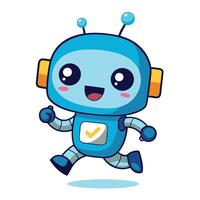 a cartoon robot running with a tick mark on its chest vector