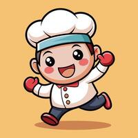 cartoon chef running with his hands up vector