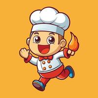 cartoon chef running with fire in hand vector