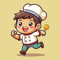cute kawaii cartoon chef running with a spoon vector