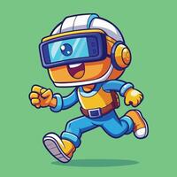 a cartoon character running with a virtual reality headset vector