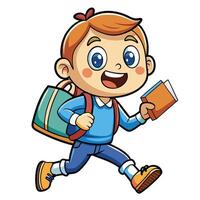 cartoon boy running with books and backpack vector