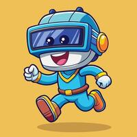 cartoon robot running with virtual reality glasses on vector