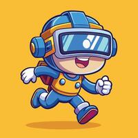 cartoon astronaut running with a virtual reality headset vector