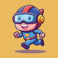 cute cartoon character running with goggles and helmet vector