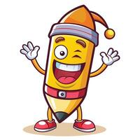 a cartoon pencil character with arms up and smiling vector