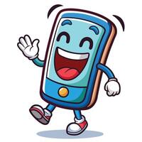cartoon mobile phone character waving and smiling vector