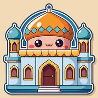 cartoon mosque with eyes and smile vector