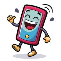 a cartoon phone character running and waving vector