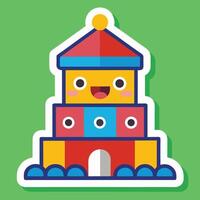 a colorful cartoon building with a face on it vector
