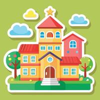 school building sticker illustration vector
