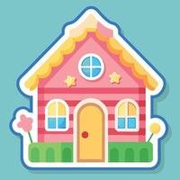 a sticker of a pink house with a window vector