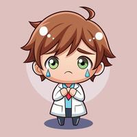 a cartoon boy in a lab coat crying vector