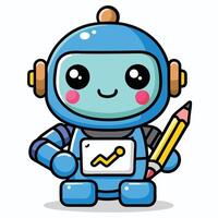 a cartoon robot holding a pencil and a graph vector
