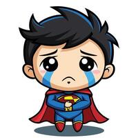 superman crying cartoon character kawaii chibii vector