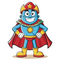 cartoon blue superhero with red cape vector