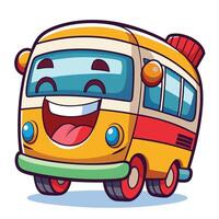 cute cartoon bus with happy face illustration vector