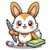 a cartoon rabbit holding a pencil and a book vector
