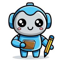 a cartoon robot holding a pencil and a notebook vector
