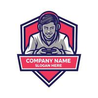 a man playing a game on a controller on a white background vector
