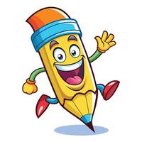 a cartoon pencil character running and waving vector