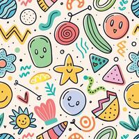 seamless pattern with colorful objects and characters vector