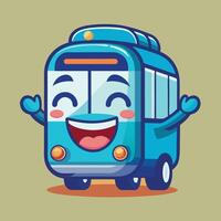 kawaii chibi cartoon bus with happy face and arms vector