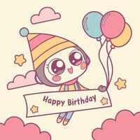 happy birthday card with cute cartoon penguin vector