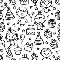 seamless pattern with children's birthday party items on a white background vector